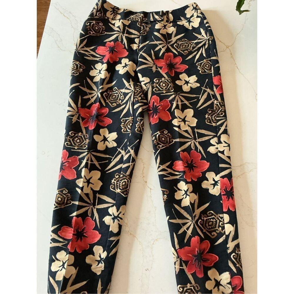 Talbots Collection Silk Blend Cropped Pants Sz 8 Black Floral
